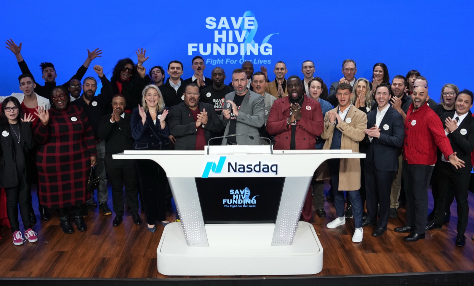 Save HIV Funding campaign rings the NASDAQ opening bell